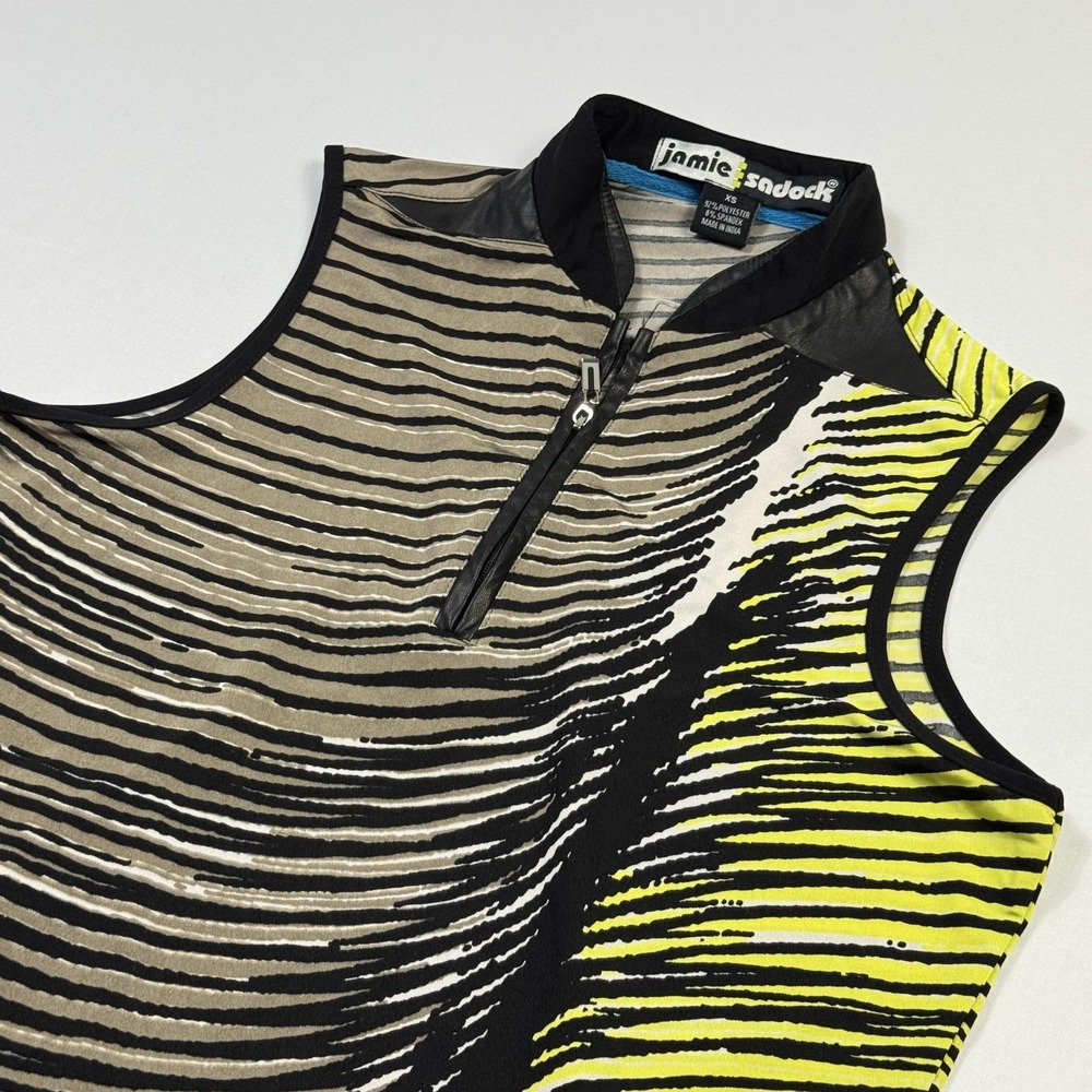 Jamie Sadock Polo Shirt Womens XS Multicolor Stripe Sleeveless 1/4 Zip Golf